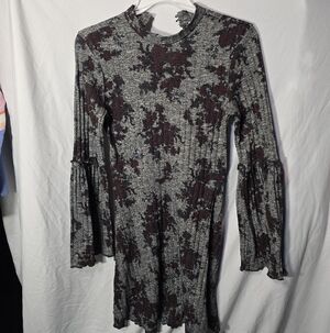 love, Fire Grey Knit Midi Dress with Black and Burgundy Floral Print